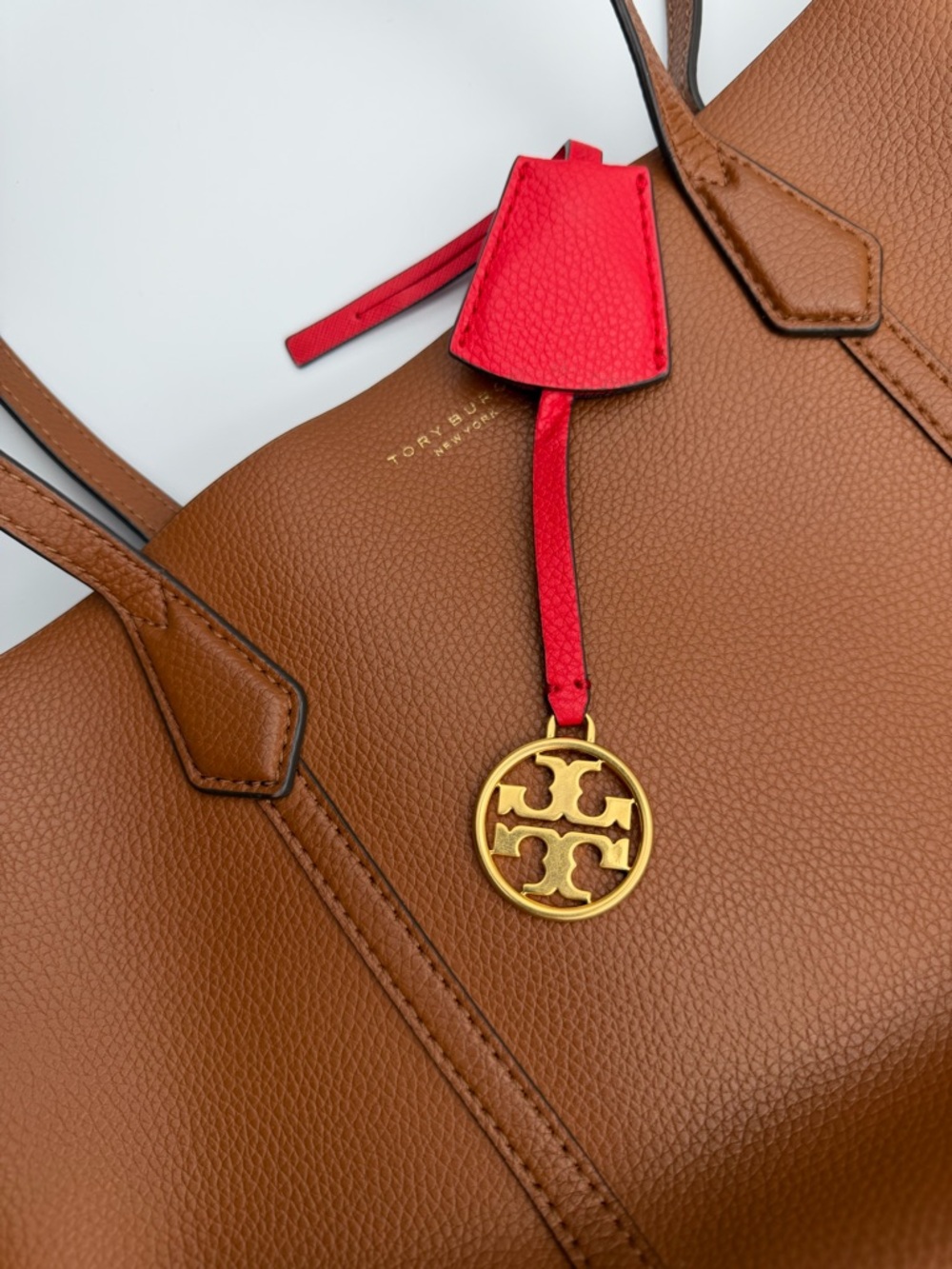 Tory Burch Perry Triple Compartment Tote Light Umber Pebbled Leather